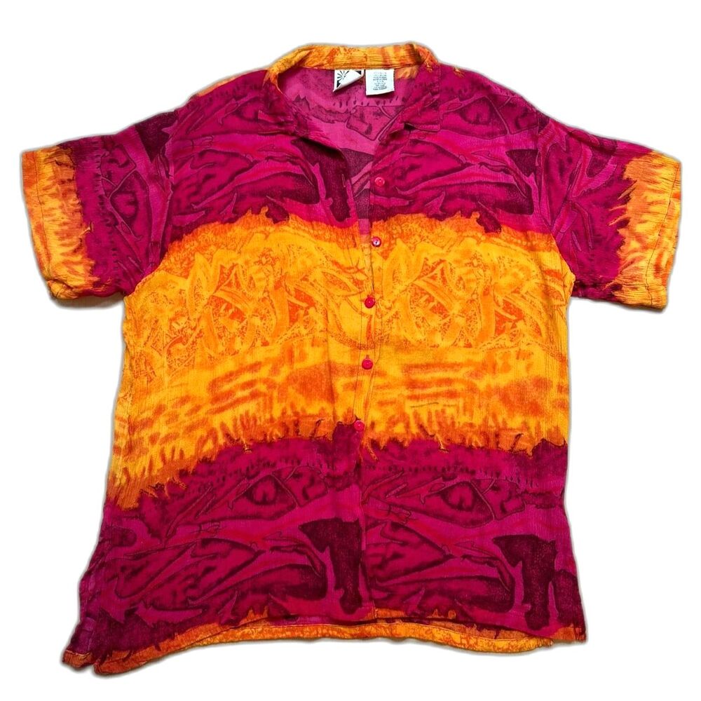 Vintage Hawaiian Shirt Vibrant Sunset Guy Fieri Summer Layer Phool Oversize S